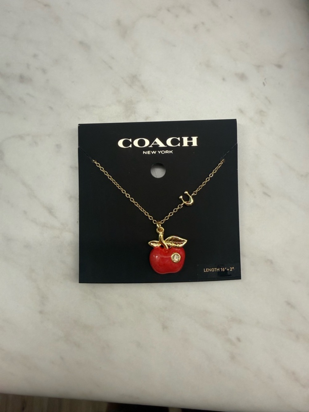Coach Gold-Tone Necklace with Red Apple Charm